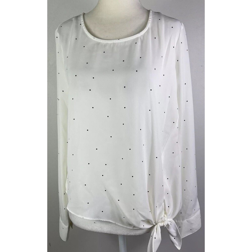 Womens Socialite Tie Front Long Sleeve Blouse S Career Polka Dot Businesscore